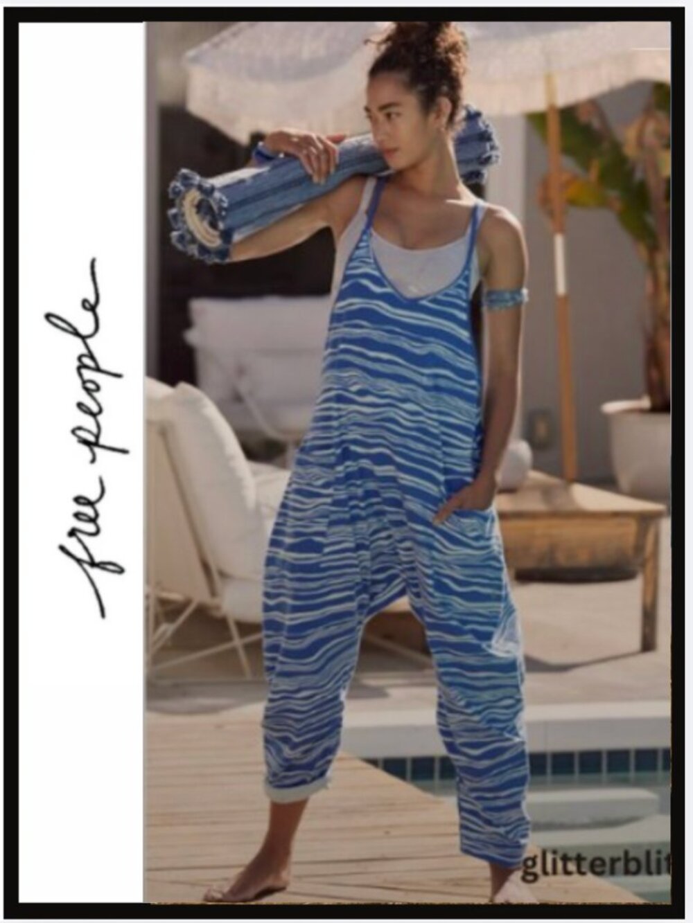 Free People Hot Shot Printed Onesie in River Combo 💙 Large - NWT